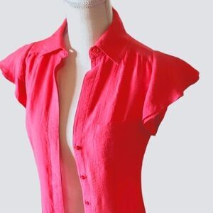 Bcbg Buttondown Cap Sleeve Coral Red